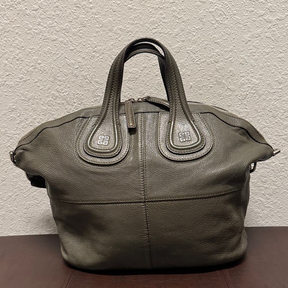 Givenchy Nightingale Olive Green Leather 2 Way Handbag/Shoulder Bag